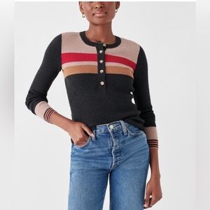 Faherty Mikky Henley, Throwback Stripe, gray, pink, tan, Small